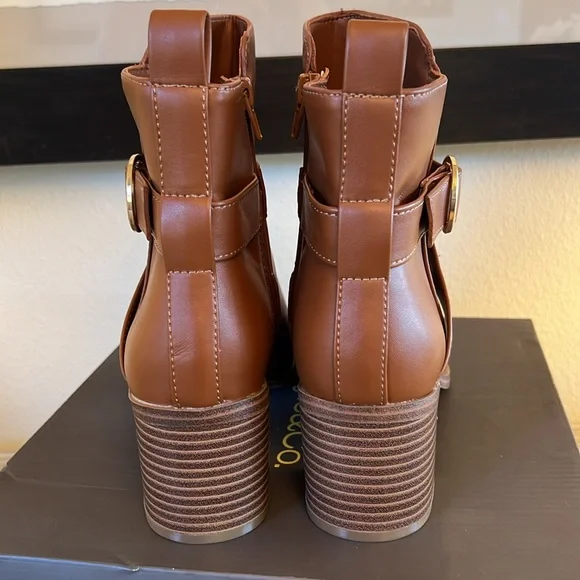 NIB, Style & Co. Rosaliee Belt Booties in Vegan Cognac Leather. - Picture 7 of 11